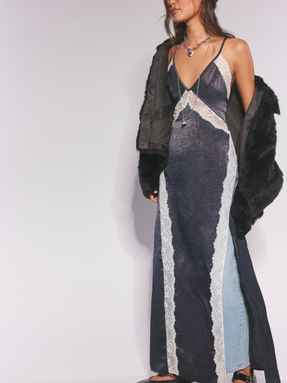FREE PEOPLE Some Kind of Love Maxi Slip / Black Combo - Picture 4 of 5
